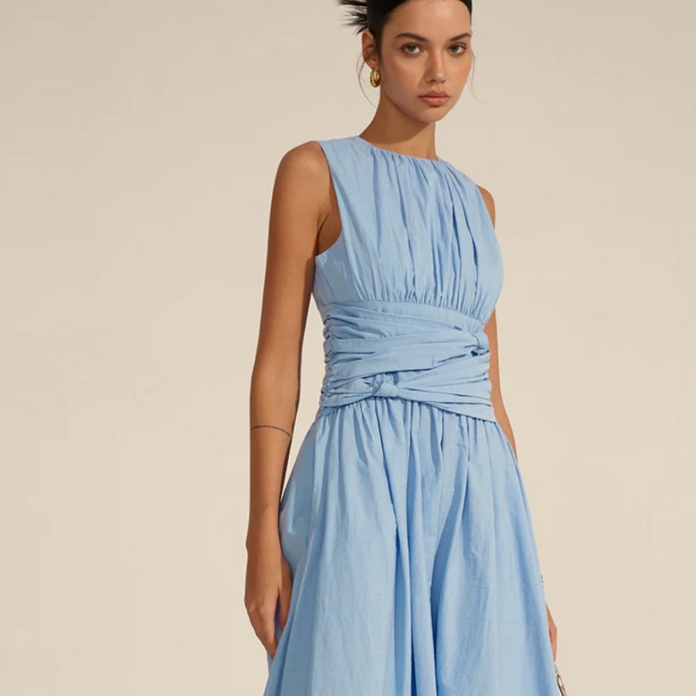 Commense NWT Rushed Waist Maxi Dress Light Yellow size small - Picture 6 of 9